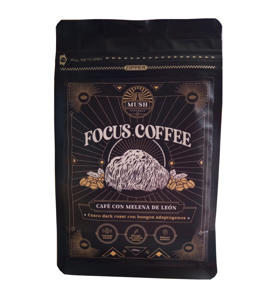 CAFÉ MOLIDO PARA PASAR (80%) CON EXTRACTO DE MELENA DE LEÓN (20%) “FOCUS COFFEE” – BOLSA X 250 G