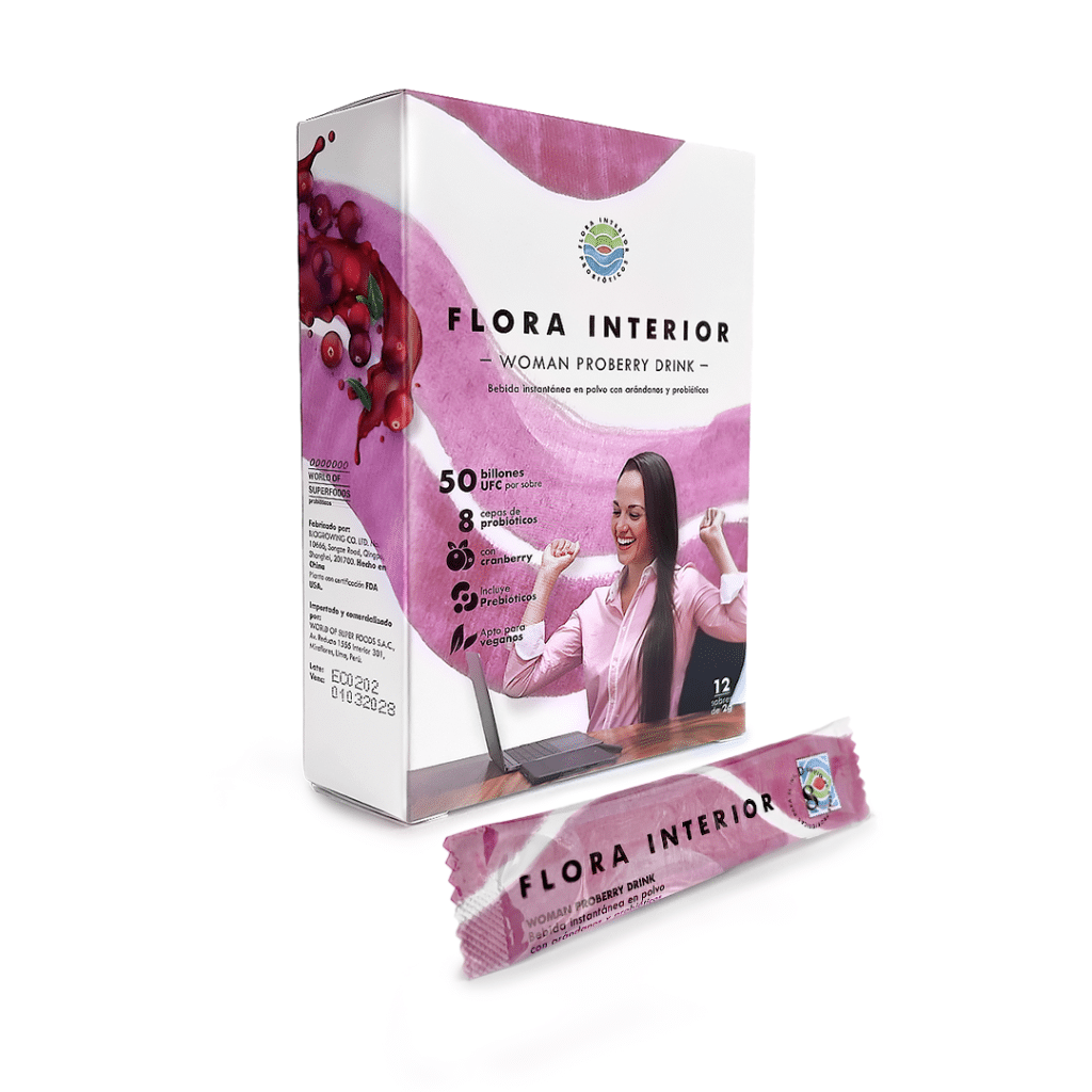 PROBIÓTICOS FEMENINOS 8 CEPAS (50 BILLONES) + ARÁNDANOS + 2 PREBIÓTICOS “WOMAN PROBERRY DRINK” – CAJA X 12 SOBRES